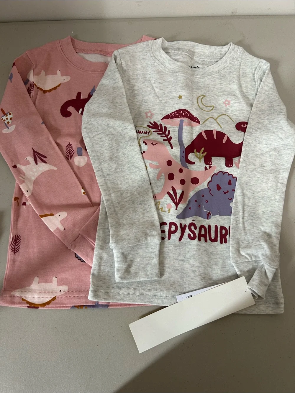Carter's Pink & Light Gray Dinosaur Pajama Set with Heart Motif